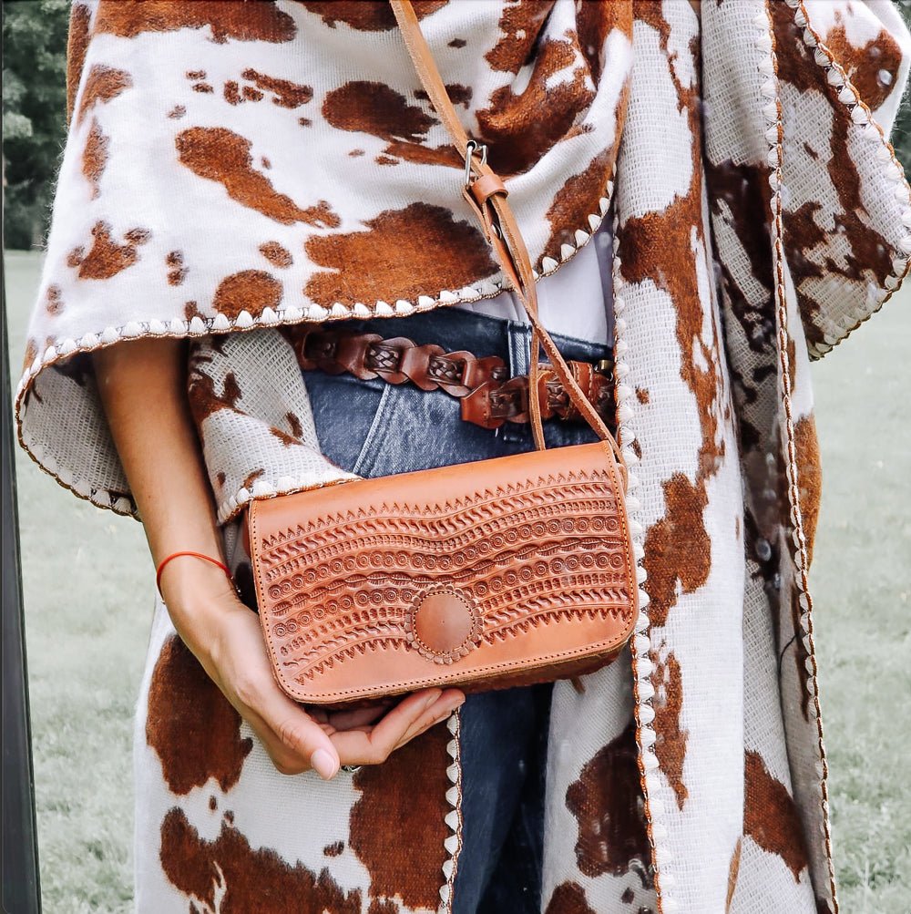 Aman - Hand - Carved Leather Crossbody Bag - Mama Ponchos LLC