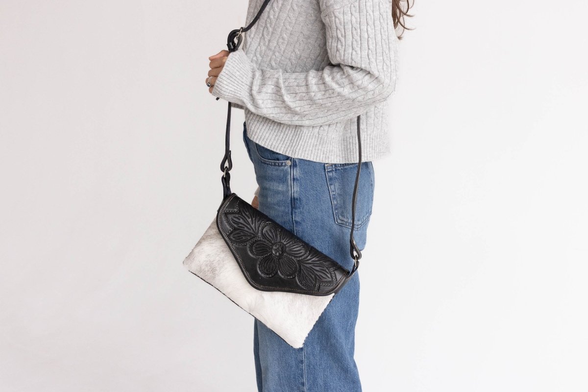 Amedi Black Desert - Leather & Cowhide Crossbody - Mama Ponchos