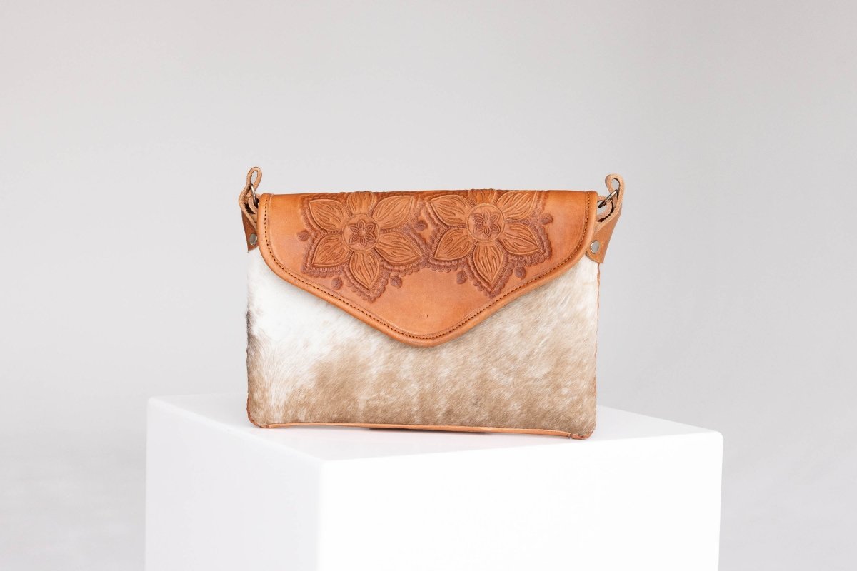 Amedi - Hand - Tooled Leather & Cowhide Crossbody - Mama Ponchos
