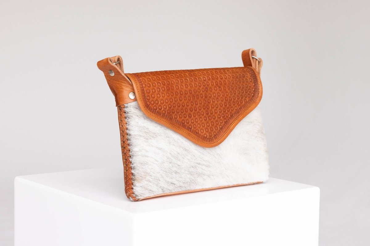Amedi - Hand - Tooled Leather & Cowhide Crossbody - Mama Ponchos