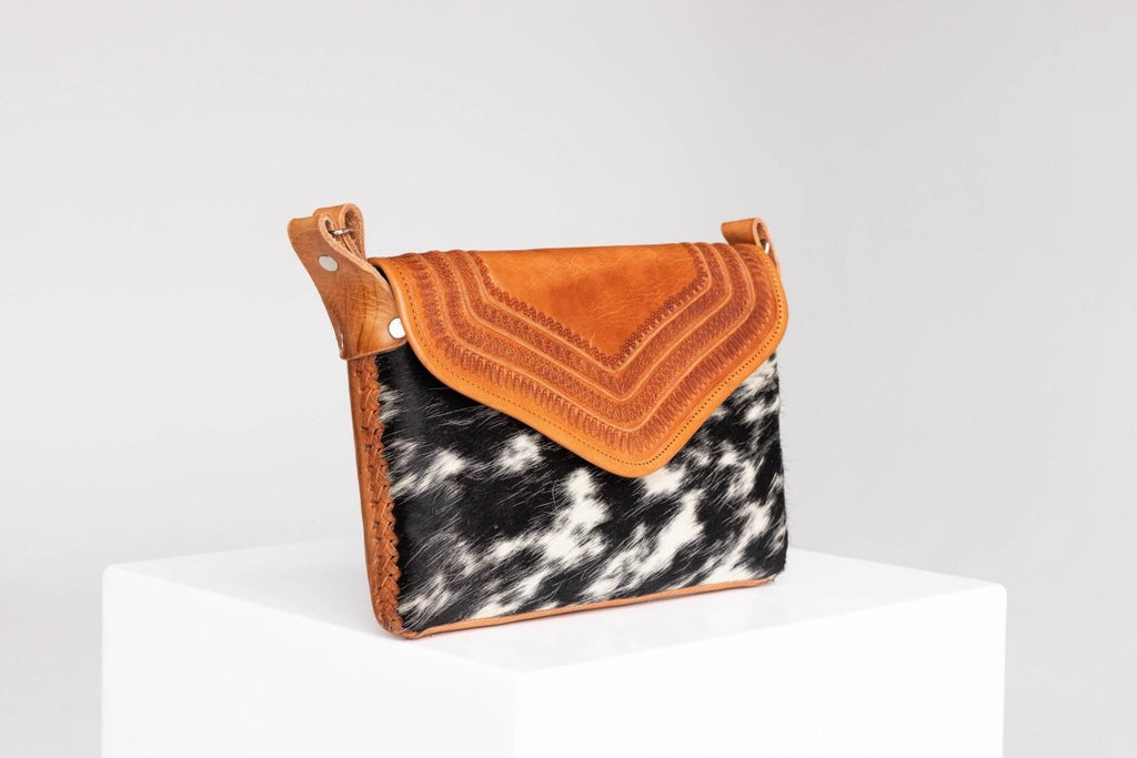 Amedi - Hand - Tooled Leather & Cowhide Crossbody - Mama Ponchos