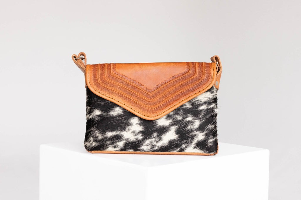 Amedi - Hand - Tooled Leather & Cowhide Crossbody - Mama Ponchos
