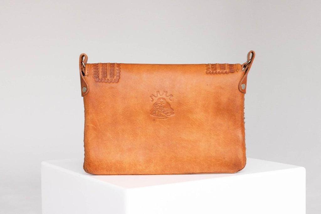 Amedi - Hand - Tooled Leather & Cowhide Crossbody - Mama Ponchos
