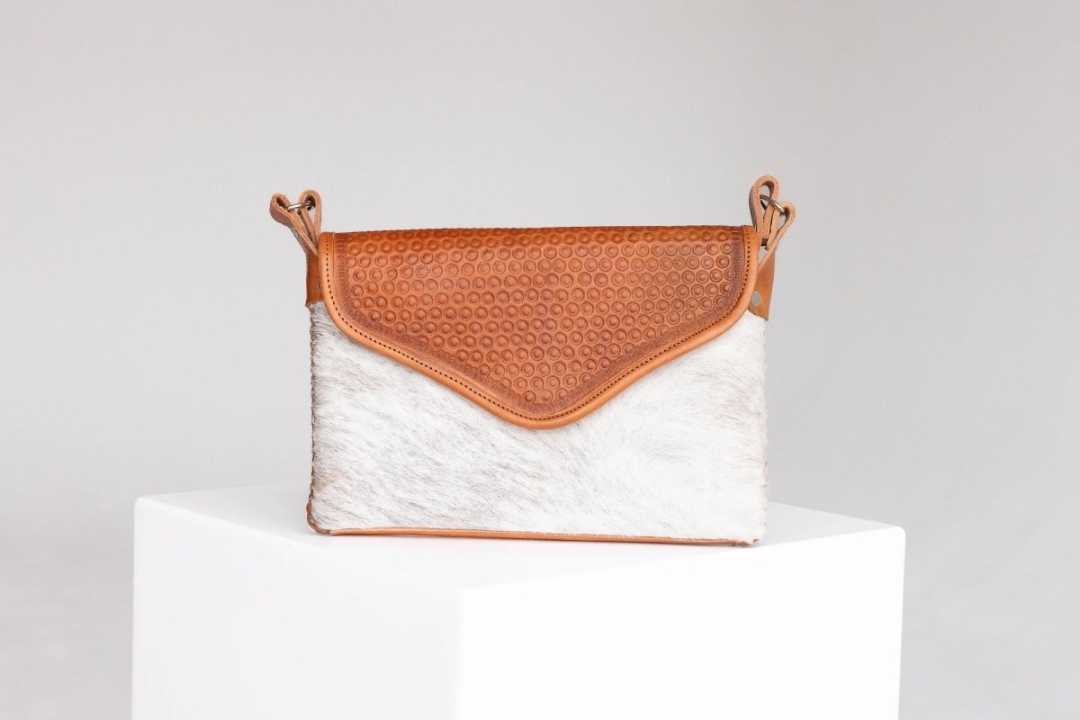 Amedi - Hand - Tooled Leather & Cowhide Crossbody - Mama Ponchos