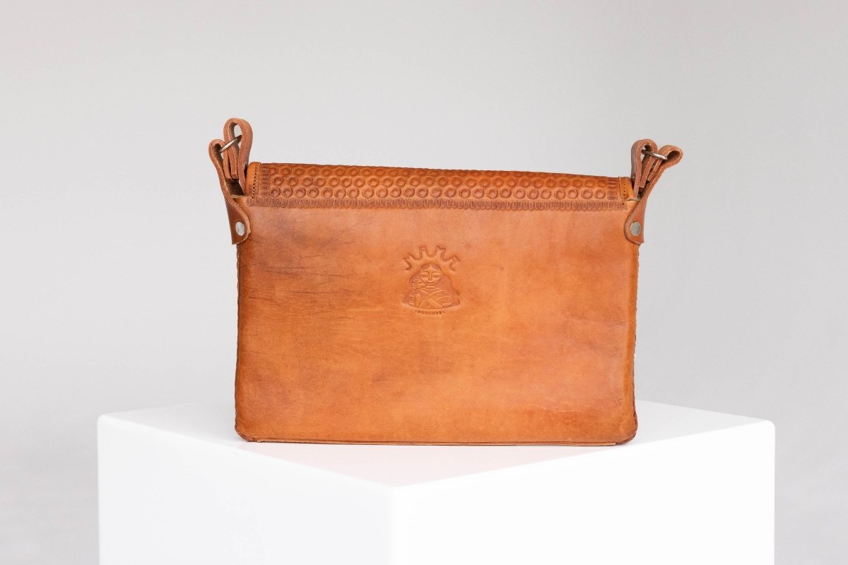 Amedi - Hand - Tooled Leather & Cowhide Crossbody - Mama Ponchos