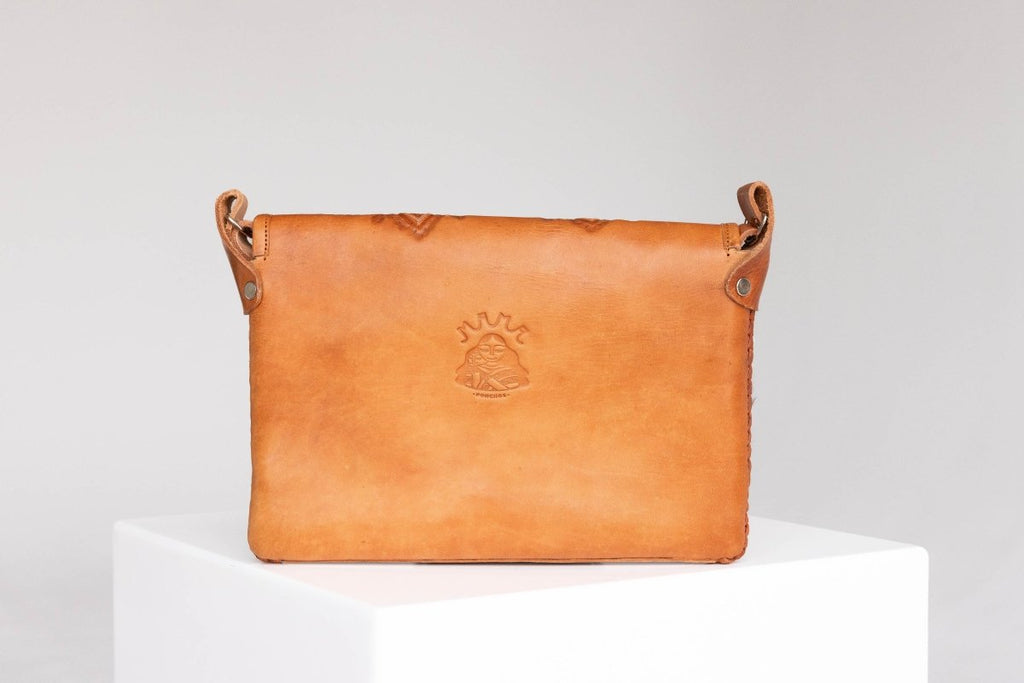 Amedi - Hand - Tooled Leather & Cowhide Crossbody - Mama Ponchos