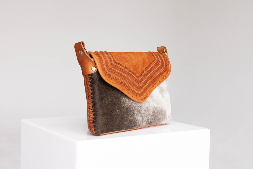 Amedi - Hand - Tooled Leather & Cowhide Crossbody - Mama Ponchos