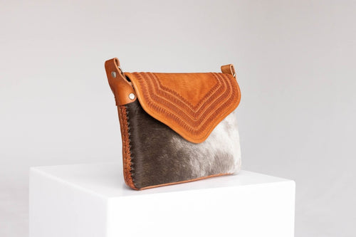 Amedi - Hand - Tooled Leather & Cowhide Crossbody - Mama Ponchos
