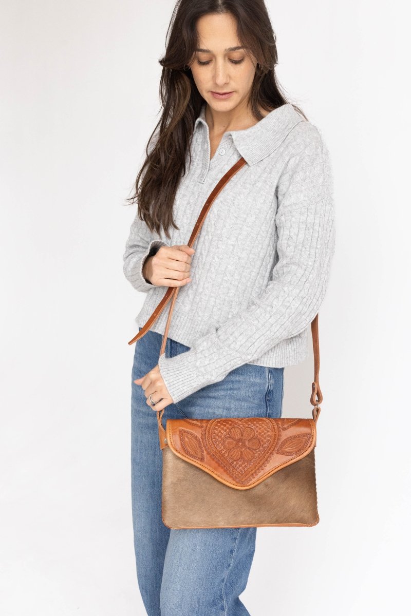 Amedi Prairie Heart - Leather & Cowhide Crossbody - Mama Ponchos