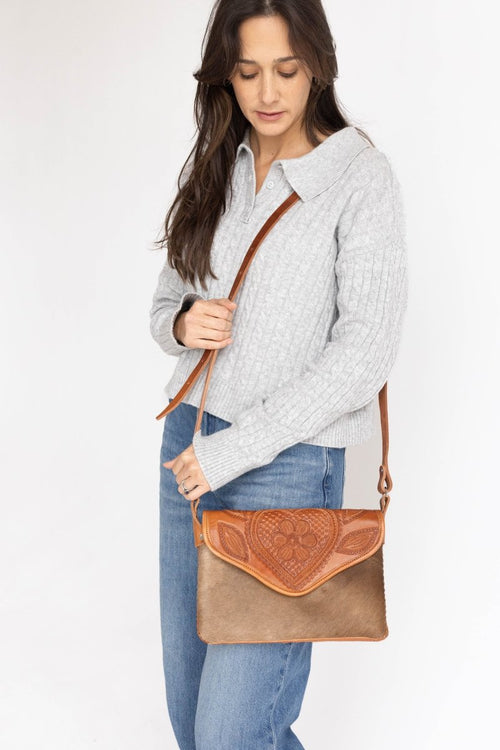 Amedi Prairie Heart - Leather & Cowhide Crossbody - Mama Ponchos