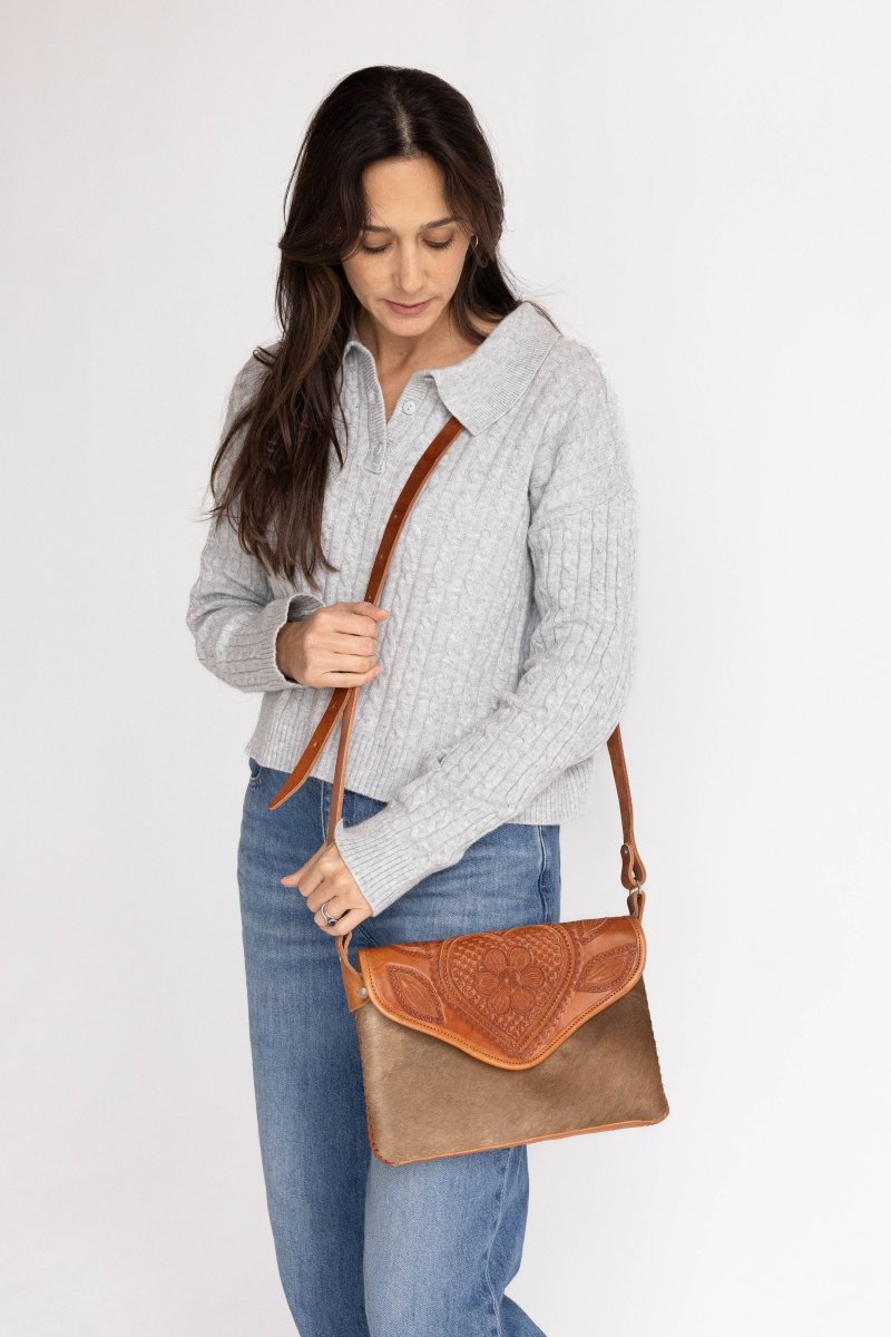 Amedi Prairie Heart - Leather & Cowhide Crossbody - Mama Ponchos