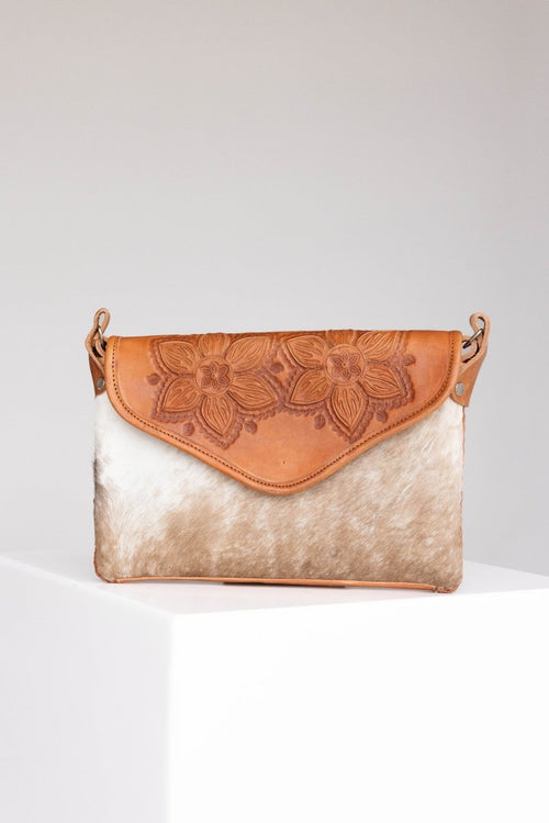 Amedi Two Flowers - Leather & Cowhide Crossbody - Mama Ponchos