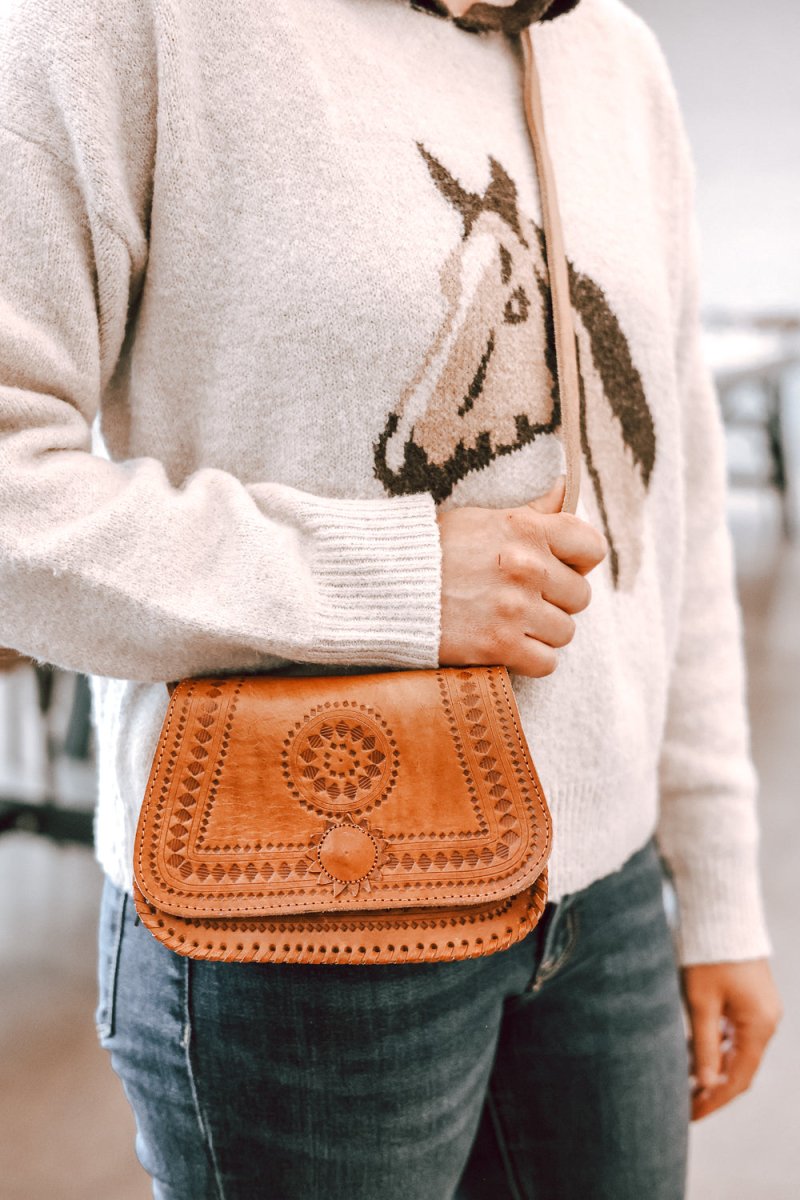 Cairo - Hand - Tooled Leather Crossbody Bag - Mama Ponchos LLC