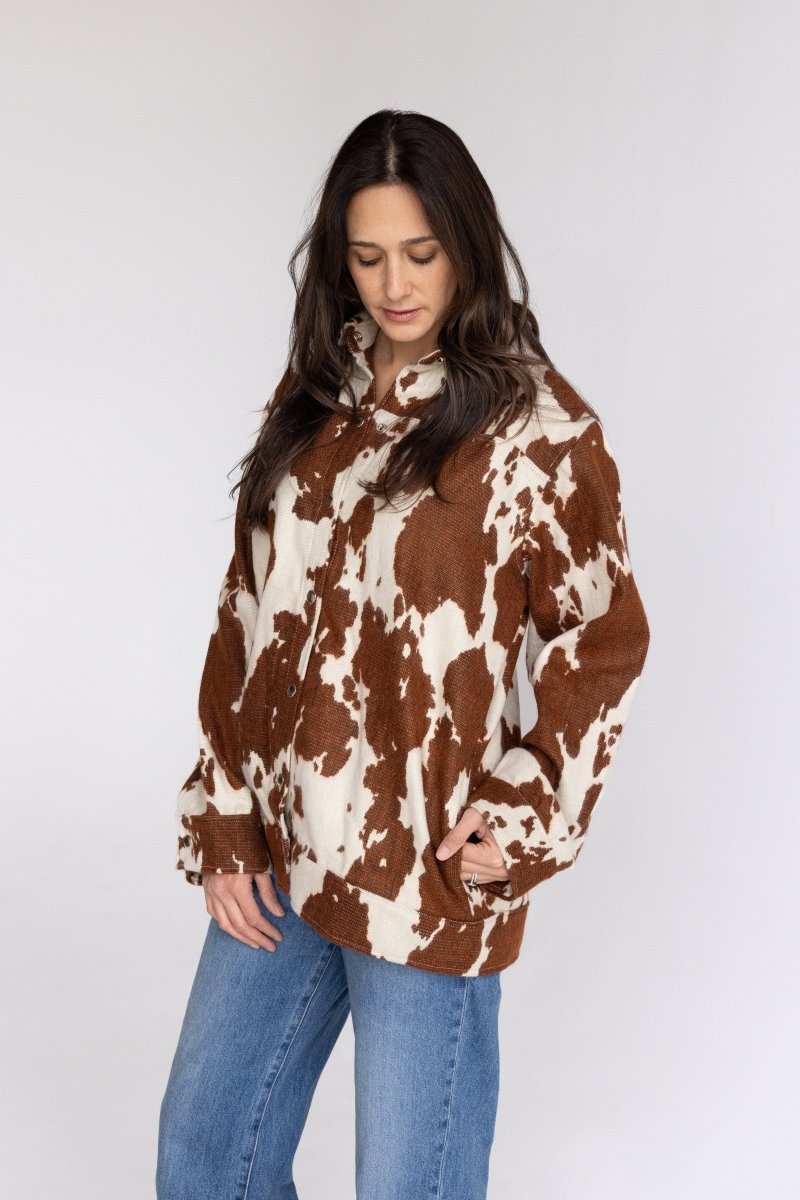 Cow Print Western Shacket - Handmade - Mama Ponchos
