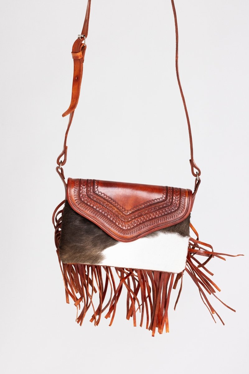 Dakota Fringes - Leather & Cowhide Crossbody - Mama Ponchos