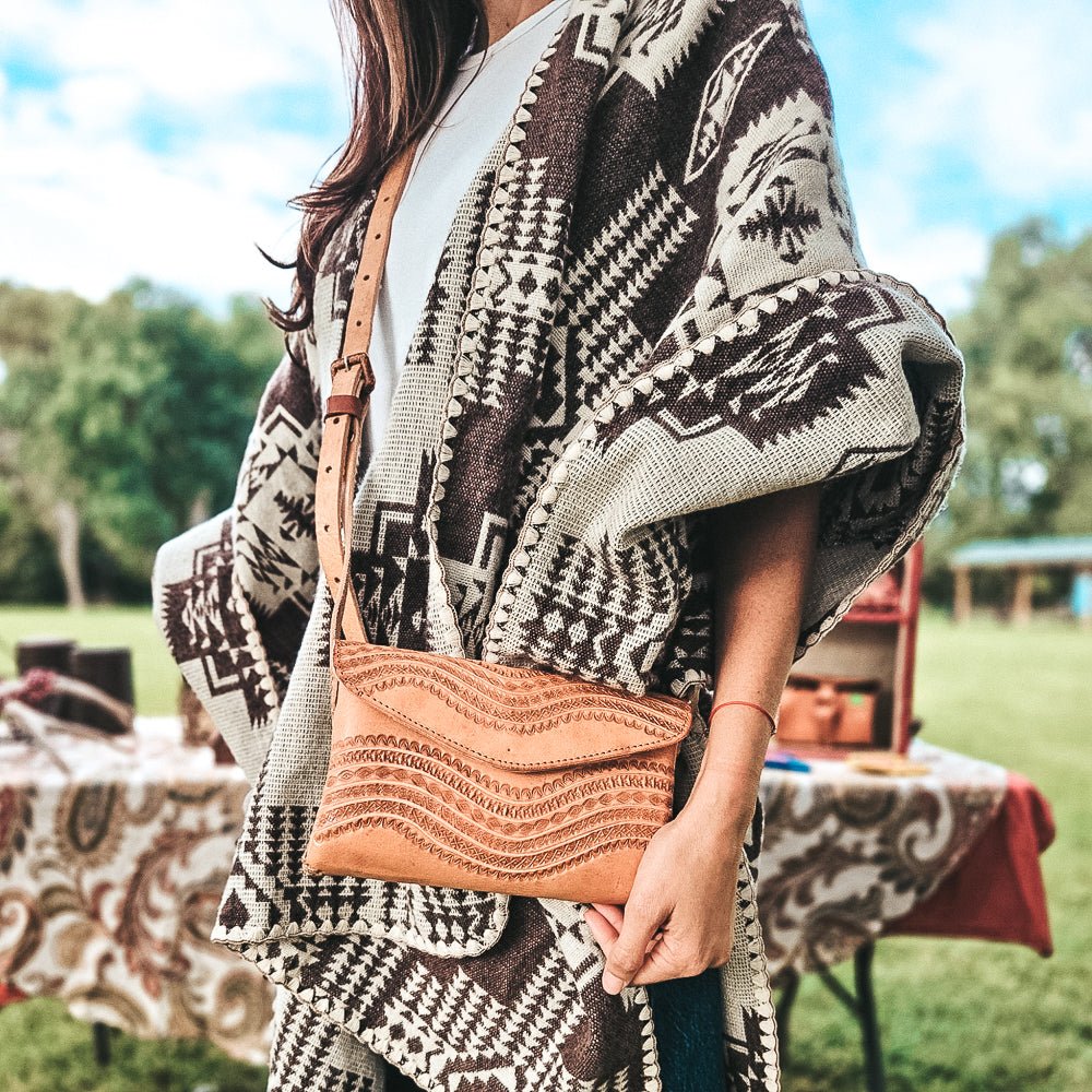 Mosul - Hand - Tooled Leather Crossbody Bag - Mama Ponchos LLC