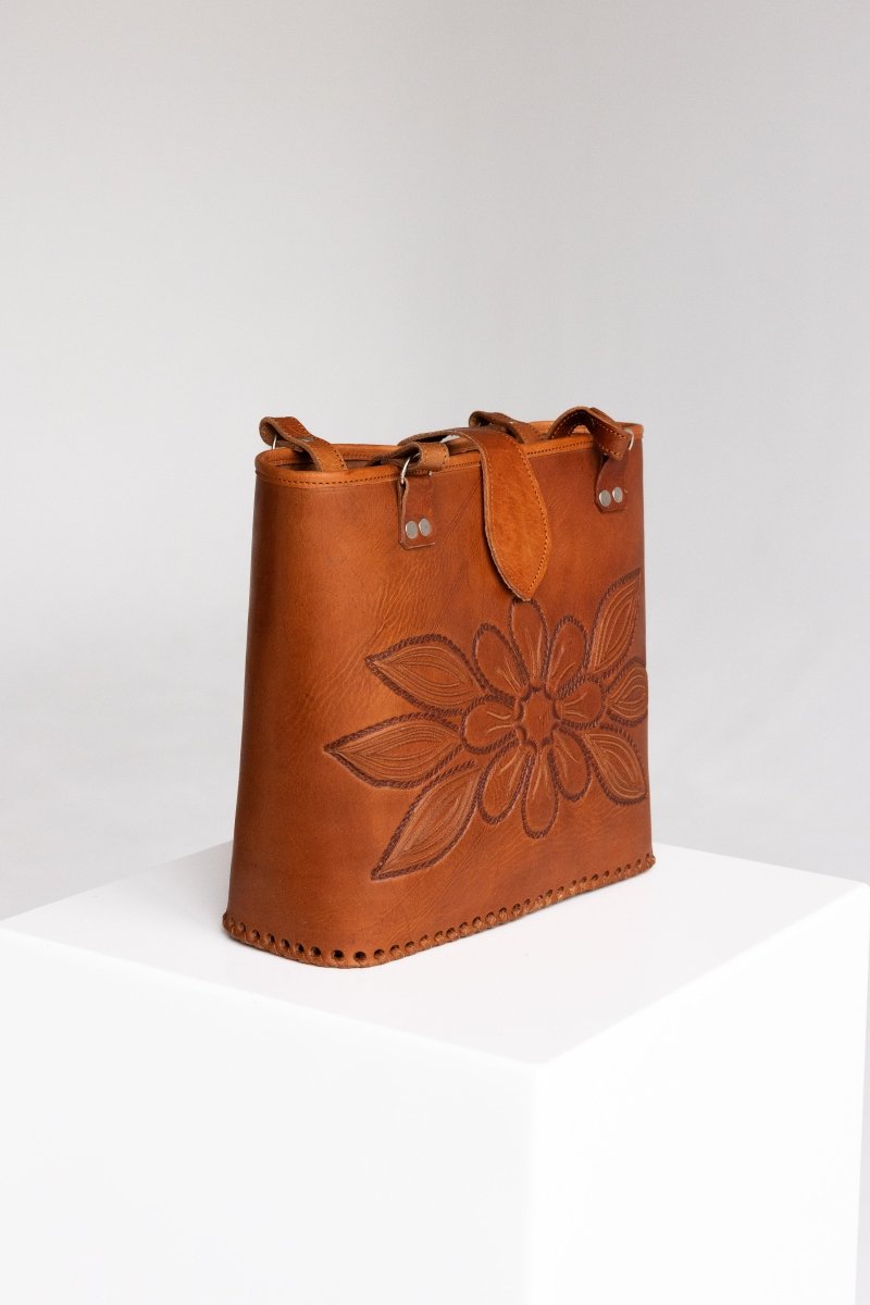 Muscat - Hand - Carved Leather Bag - Mama Ponchos