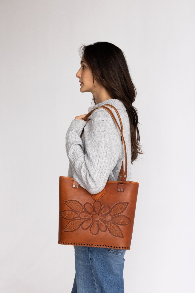 Muscat - Hand - Carved Leather Bag - Mama Ponchos
