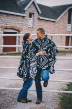 Poncho Aymara Black & White – Reversible Handmade Poncho with Hoodie - Mama Poncho LLC
