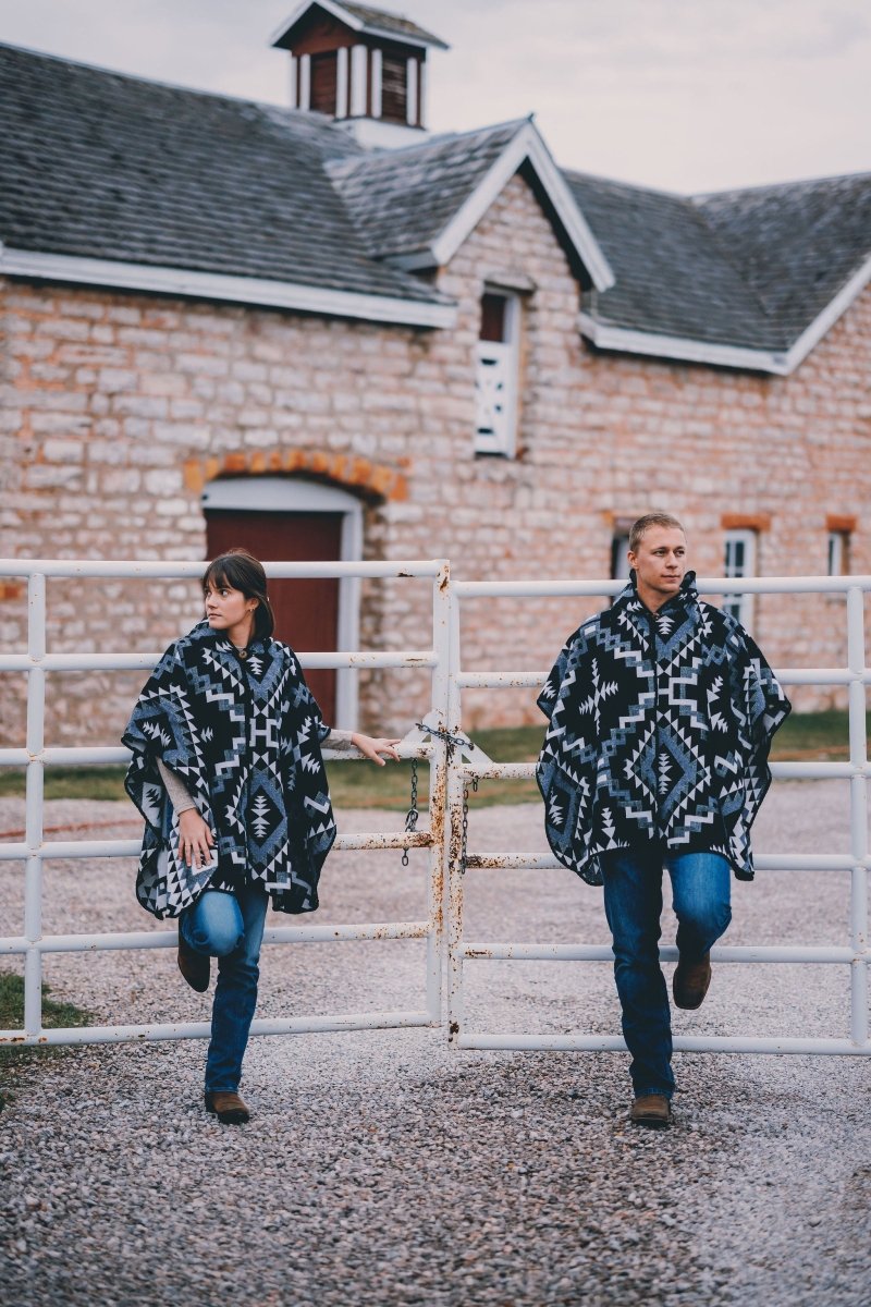 Poncho Aymara Black & White – Reversible Handmade Poncho with Hoodie - Mama Poncho LLC