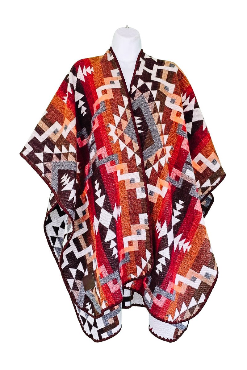 Poncho Aymara Red – Reversible Handmade Poncho (No Hoodie) - Mama Poncho LLC