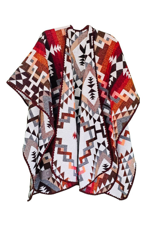 Poncho Aymara Red – Reversible Handmade Poncho (No Hoodie) - Mama Poncho LLC