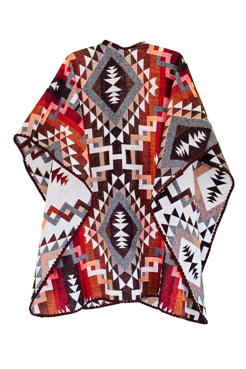 Poncho Aymara Red – Reversible Handmade Poncho (No Hoodie) - Mama Poncho LLC