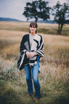 Shawl Palm Black – Handmade Reversible Unisex Poncho - Mama Poncho LLC