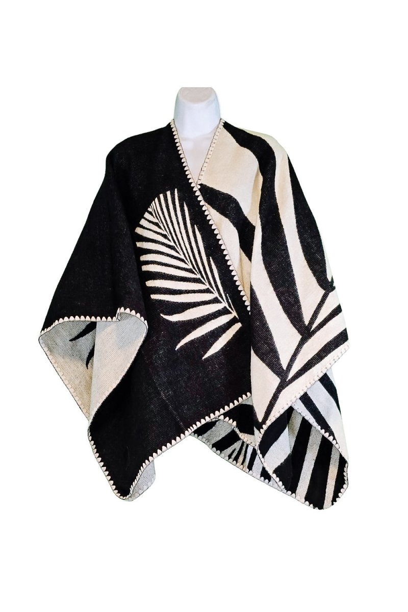 Shawl Palm Black – Handmade Reversible Unisex Poncho - Mama Poncho LLC