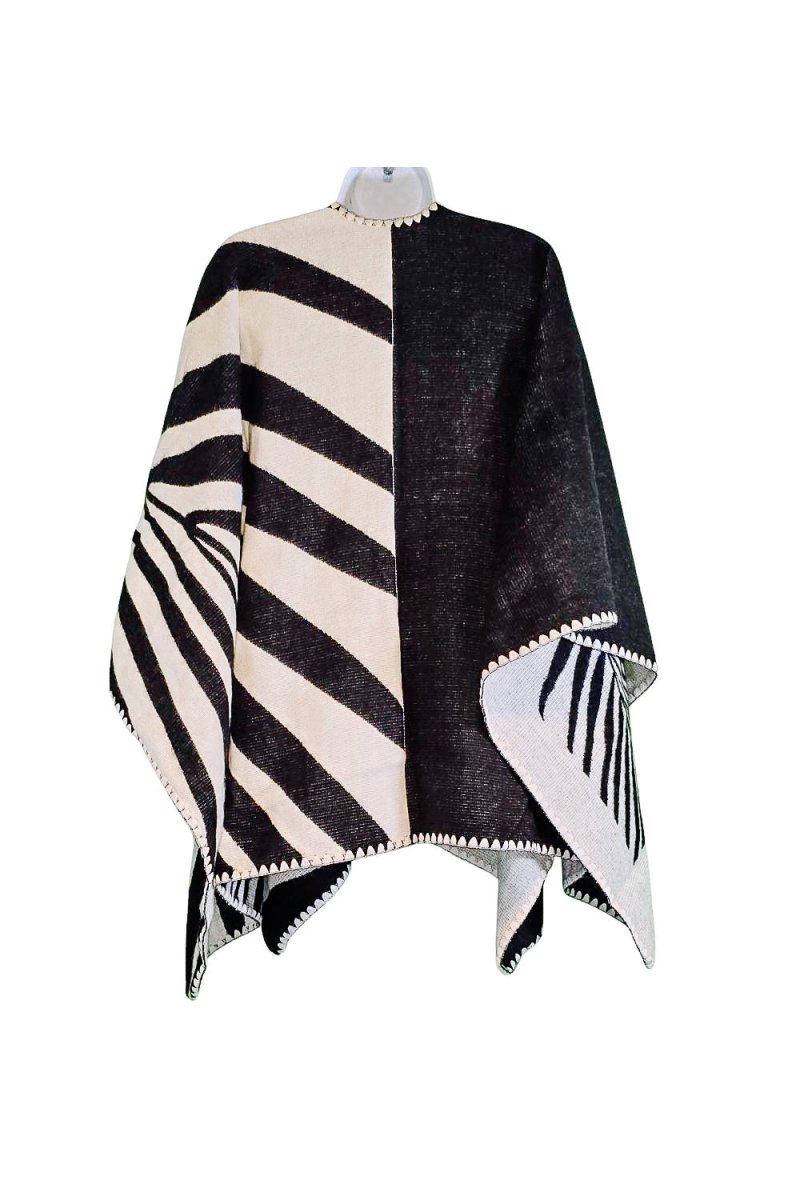 Shawl Palm Black – Handmade Reversible Unisex Poncho - Mama Poncho LLC
