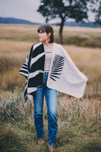 Shawl Palm Black – Handmade Reversible Unisex Poncho - Mama Poncho LLC