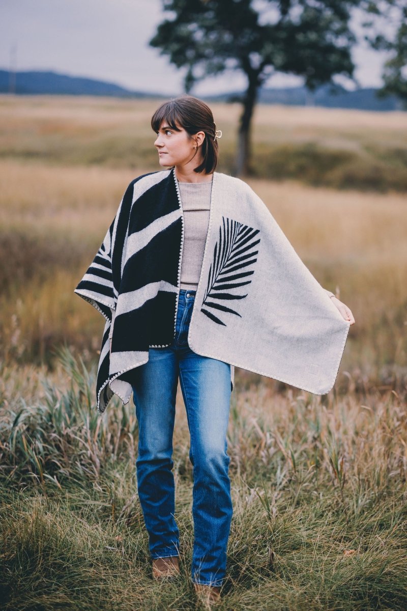 Shawl Palm Black – Handmade Reversible Unisex Poncho - Mama Poncho LLC