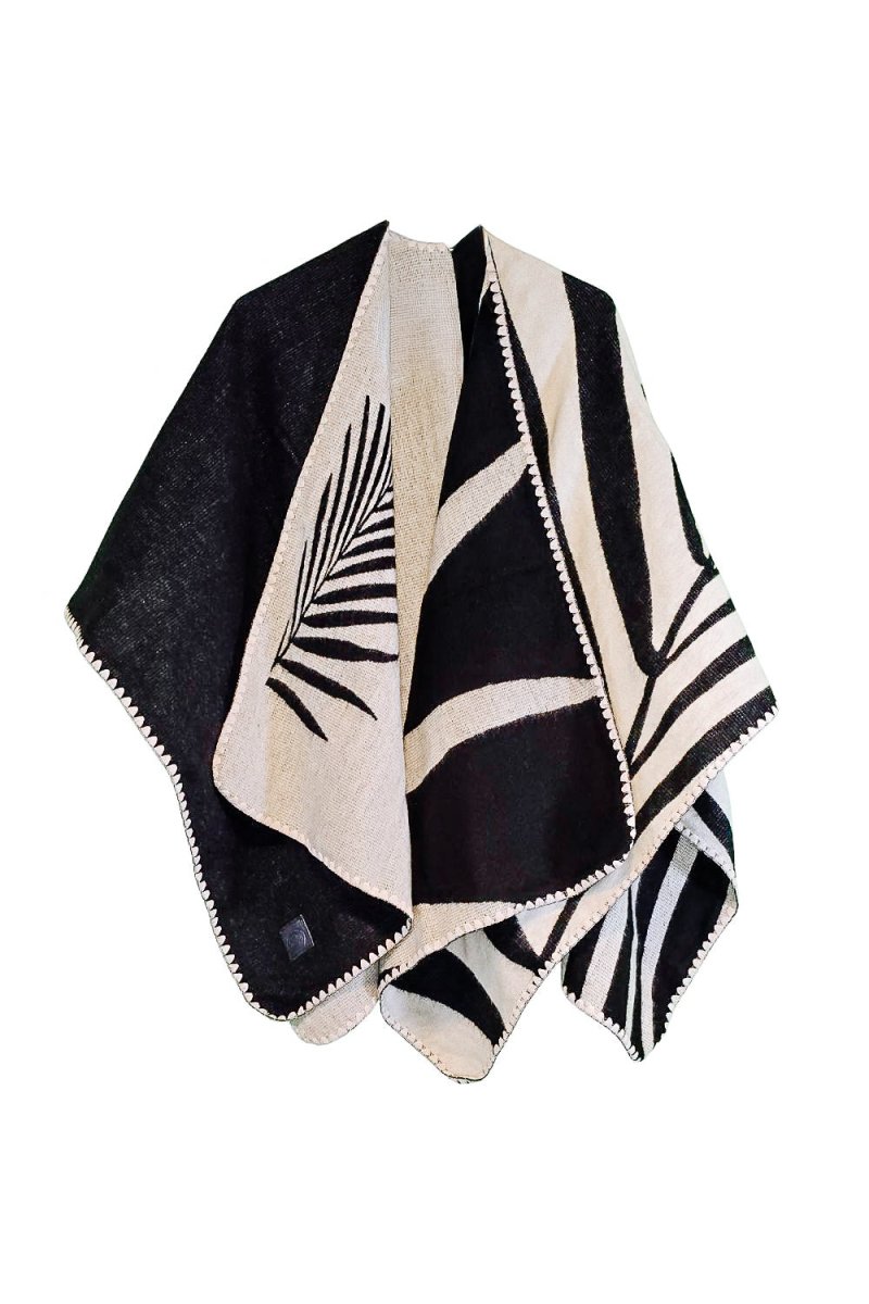 Shawl Palm Black – Handmade Reversible Unisex Poncho - Mama Poncho LLC