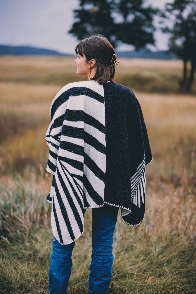 Shawl Palm Black – Handmade Reversible Unisex Poncho - Mama Poncho LLC